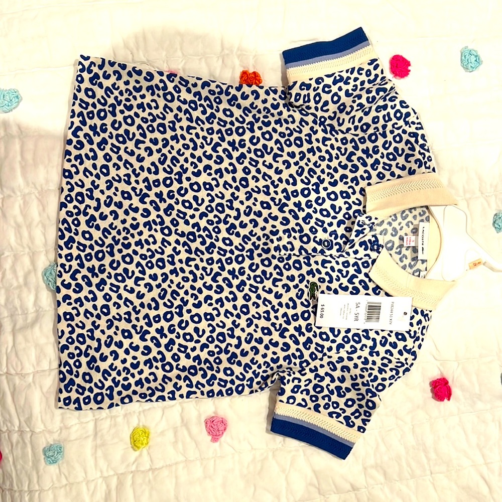 Lacoste cheetah tennis polo size 5 girls. NWT 100% cottton